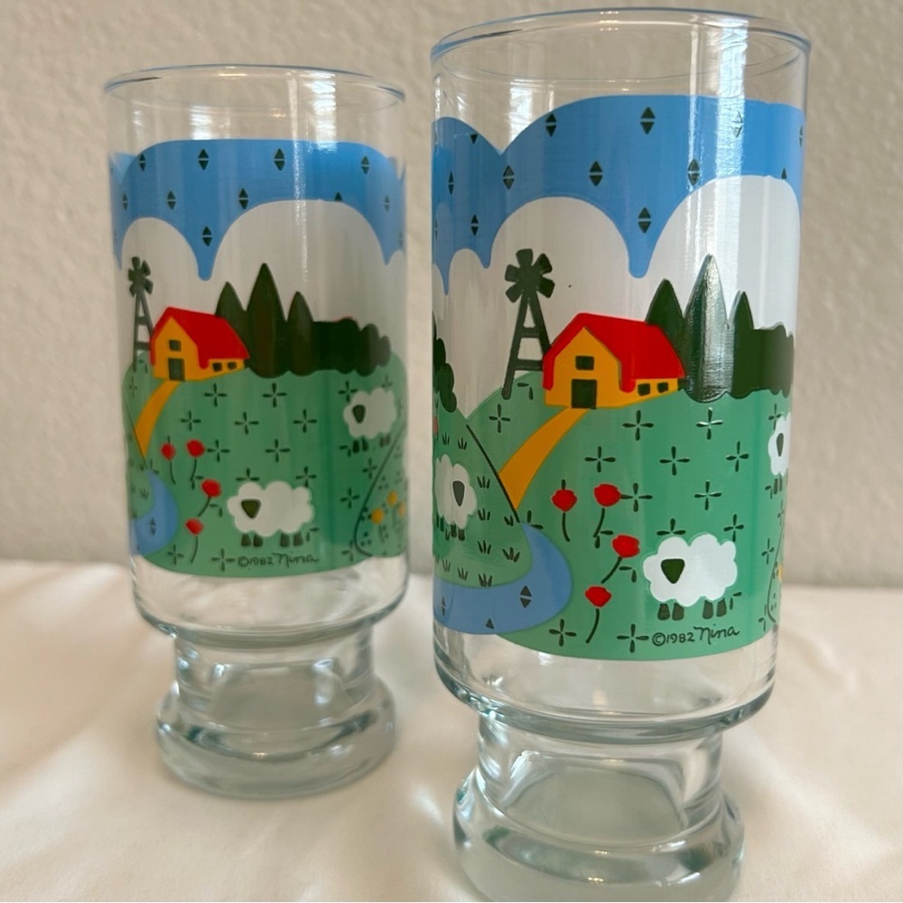 Vintage Nina Sheep Farm Glasses Anchor Hocking Cottagecore Glassware, Set of 2